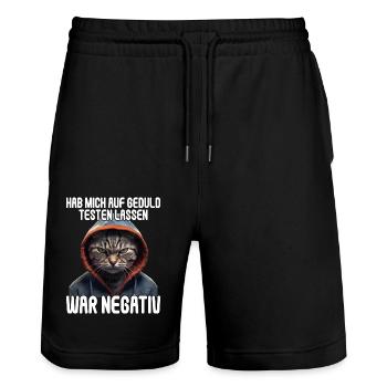 Hab mich auf Geduld testen lassen war bin negativ - Stanley/Stella Unisex Bio Joggingshorts Trainer  - Schwarz - Vorne - Nik (191cm) & Marisol (170cm)