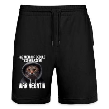 Hab mich auf Geduld testen lassen war bin negativ - Stanley/Stella Unisex Bio Joggingshorts Trainer  - Schwarz - Vorne - Nik (191cm) & Marisol (170cm)