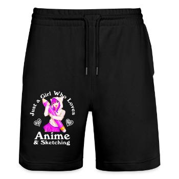 Anime und Skizzieren Nur ein Mädchen, das Anime liebt - Stanley/Stella Unisex Bio Joggingshorts Trainer  - Schwarz - Vorne - Nik (191cm) & Marisol (170cm)