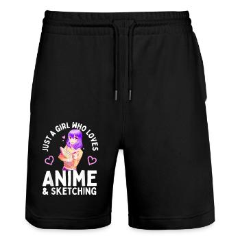Anime and Sketching Just a Girl Who Loves Anime - Stanley/Stella Trainer Unisex Organic Jogging Shorts - black - Front - Nik (191cm) & Marisol (170cm)