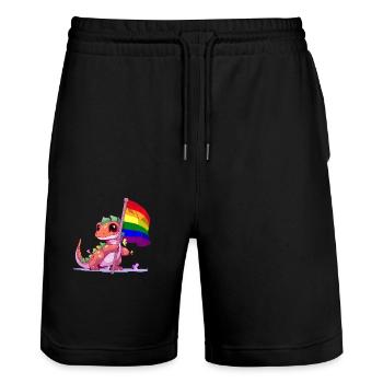 Dinosaure LGBT Pride Jeu de mots drapeau arc-en-ciel transgenre - Short de jogging bio TRAINER Stanley/Stella unisexe - noir - Devant - Nik (191cm) & Marisol (170cm)