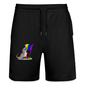 Drôle de dinosaure LGBTQ Communauté arc-en-ciel Jeu de mots - Short de jogging bio TRAINER Stanley/Stella unisexe - noir - Devant - Nik (191cm) & Marisol (170cm)