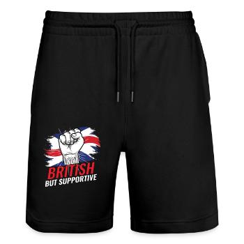 Not British But Supoortive Britain Flag Country - Stanley/Stella Unisex Bio Joggingshorts Trainer  - Schwarz - Vorne - Nik (191cm) & Marisol (170cm)