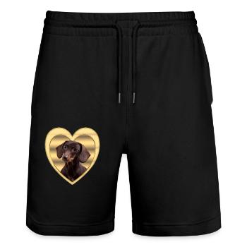 Teckel - Amoureux des chiens - Cœur de chien - Short de jogging bio TRAINER Stanley/Stella unisexe - noir - Devant - Nik (191cm) & Marisol (170cm)