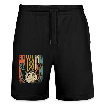 Cool Retro Vintage Bowling Design For Bowlers - Stanley/Stella Unisex Bio Joggingshorts Trainer  - Schwarz - Vorne - Nik (191cm) & Marisol (170cm)