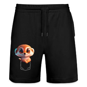Verspieltes Erdmännchen in Brusttasche - Stanley/Stella Unisex Bio Joggingshorts Trainer  - Schwarz - Vorne - Nik (191cm) & Marisol (170cm)