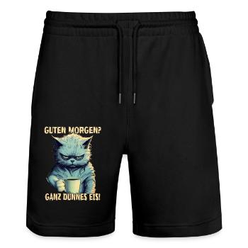 Guten Morgen? Ganz Dünnes Eis Grimmig Katze Kaffee - Stanley/Stella Unisex Bio Joggingshorts Trainer  - Schwarz - Vorne - Nik (191cm) & Marisol (170cm)