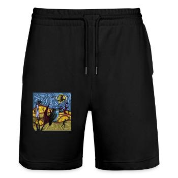 Eulenliebhaber Gruselnacht Gespenstische Halloween - Stanley/Stella Unisex Bio Joggingshorts Trainer  - Schwarz - Vorne - Nik (191cm) & Marisol (170cm)