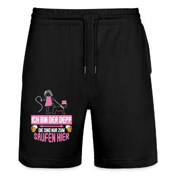 Junggesellenabschied Poltern Polterabend JGA - Stanley/Stella Unisex Bio Joggingshorts Trainer  - Schwarz - Vorne - Nik (191cm) & Marisol (170cm)