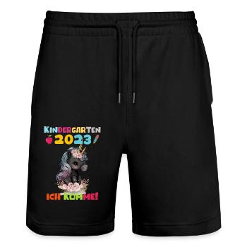 Kindergarten 2023 Jungen Mädchen Kita Geschenk - Stanley/Stella Unisex Bio Joggingshorts Trainer  - Schwarz - Vorne - Nik (191cm) & Marisol (170cm)