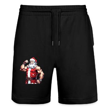 Père Noël déchiré : Noël avec le Père Noël musclé - Short de jogging bio TRAINER Stanley/Stella unisexe - noir - Devant - Nik (191cm) & Marisol (170cm)