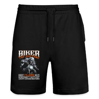 Motorradfahrer & Biker 75. Geburtstag - Stanley/Stella Unisex Bio Joggingshorts Trainer  - Schwarz - Vorne - Nik (191cm) & Marisol (170cm)