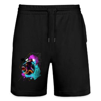 Basketball Neon Player Basketball Player Dunking Sport - Stanley/Stella Trainer Unisex Organic Jogging Shorts - black - Front - Nik (191cm) & Marisol (170cm)
