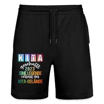 Kita Abgänger 2023 Schulkind Einschulung Schule - Stanley/Stella Unisex Bio Joggingshorts Trainer  - Schwarz - Vorne - Nik (191cm) & Marisol (170cm)