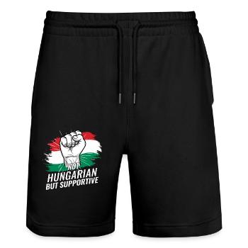 Not Hungarian But Supportive Hungary Flag Country - Stanley/Stella Unisex Bio Joggingshorts Trainer  - Schwarz - Vorne - Nik (191cm) & Marisol (170cm)