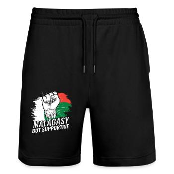 Not Malagasy But Supportive Madagascar Flag - Stanley/Stella Trainer Unisex Organic Jogging Shorts - black - Front - Nik (191cm) & Marisol (170cm)