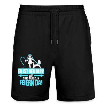 Junggesellenabschied Poltern Polterabend JGA - Stanley/Stella Unisex Bio Joggingshorts Trainer  - Schwarz - Vorne - Nik (191cm) & Marisol (170cm)