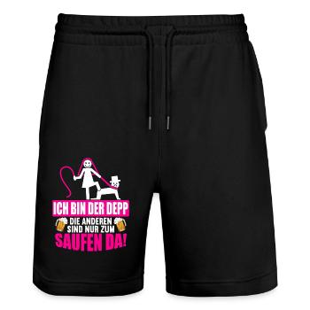 Junggesellenabschied Poltern Polterabend JGA - Stanley/Stella Unisex Bio Joggingshorts Trainer  - Schwarz - Vorne - Nik (191cm) & Marisol (170cm)