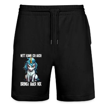 Nett Kann Ich Auch Mürrisches Einhorn Sarkasmus - Stanley/Stella Unisex Bio Joggingshorts Trainer  - Schwarz - Vorne - Nik (191cm) & Marisol (170cm)
