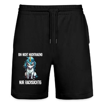 Nicht Nachtragend - Rachsüchtig Sarkasmus Einhorn - Stanley/Stella Unisex Bio Joggingshorts Trainer  - Schwarz - Vorne - Nik (191cm) & Marisol (170cm)