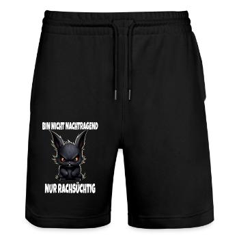 Nicht Nachtragend - Rachsüchtig Sarkasmus Hase - Stanley/Stella Unisex Bio Joggingshorts Trainer  - Schwarz - Vorne - Nik (191cm) & Marisol (170cm)