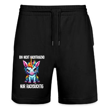 Nicht Nachtragend - Rachsüchtig Buntes Einhorn - Stanley/Stella Unisex Bio Joggingshorts Trainer  - Schwarz - Vorne - Nik (191cm) & Marisol (170cm)