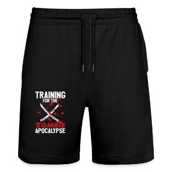 Entraînement pour l’apocalypse zombie drôle - Short de jogging bio TRAINER Stanley/Stella unisexe - noir - Devant - Nik (191cm) & Marisol (170cm)