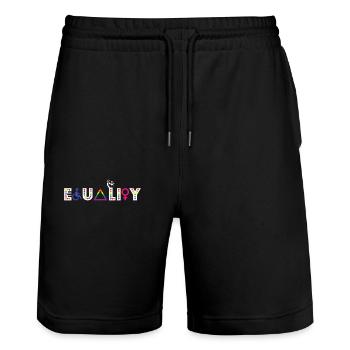 Gleichberechtigung LGBT Gay Pride Flagge Stolzer Verbündeter Regenbogen - Stanley/Stella Unisex Bio Joggingshorts Trainer  - Schwarz - Vorne - Nik (191cm) & Marisol (170cm)