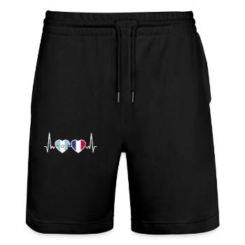 Guatemala France Vintage Heartbeat Flag - Stanley/Stella Trainer Unisex Organic Jogging Shorts - black - Front - Nik (191cm) & Marisol (170cm)