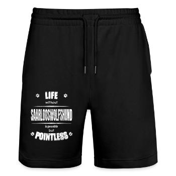 Life is possible but pointless - Saarlooswolfhound - Stanley/Stella Trainer Unisex Organic Jogging Shorts - black - Front - Nik (191cm) & Marisol (170cm)