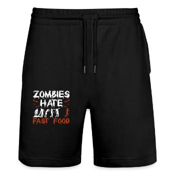 Zombies Hate Fast Food Funny Halloween Runners - Stanley/Stella Trainer Unisex Organic Jogging Shorts - black - Front - Nik (191cm) & Marisol (170cm)