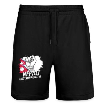 Not Nepali But Supportive Nepal Flag Country - Stanley/Stella Unisex Bio Joggingshorts Trainer  - Schwarz - Vorne - Nik (191cm) & Marisol (170cm)