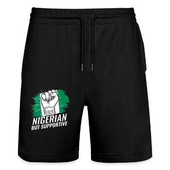 Not Nigerian But Supportive Nigeria Flag Country - Stanley/Stella Trainer Unisex Organic Jogging Shorts - black - Front - Nik (191cm) & Marisol (170cm)
