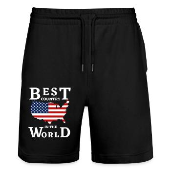Best Country In The World American Flag Patriotic - Stanley/Stella Trainer Unisex Organic Jogging Shorts - black - Front - Nik (191cm) & Marisol (170cm)