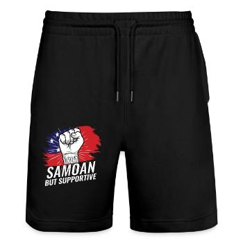 Not Samoan But Supportive Samoa Flag Country - Stanley/Stella Trainer Unisex Organic Jogging Shorts - black - Front - Nik (191cm) & Marisol (170cm)