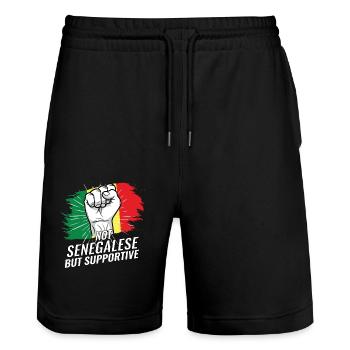 Not Senegalese But Supportive Senegal Flag - Stanley/Stella Trainer Unisex Organic Jogging Shorts - black - Front - Nik (191cm) & Marisol (170cm)