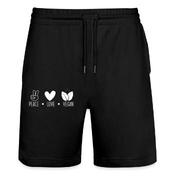 Veganer Peace Love Vegan - Stanley/Stella Trainer Unisex Organic Jogging Shorts - black - Front - Nik (191cm) & Marisol (170cm)