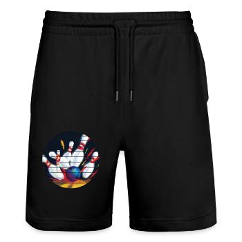 Bowler Kegelverein Bowling Kegeln Bowlingverein - Stanley/Stella Unisex Bio Joggingshorts Trainer  - Schwarz - Vorne - Nik (191cm) & Marisol (170cm)