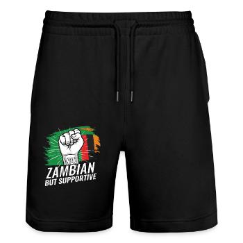 Pas zambien, mais favorable à la Zambie Pays du drapeau - Short de jogging bio TRAINER Stanley/Stella unisexe - noir - Devant - Nik (191cm) & Marisol (170cm)