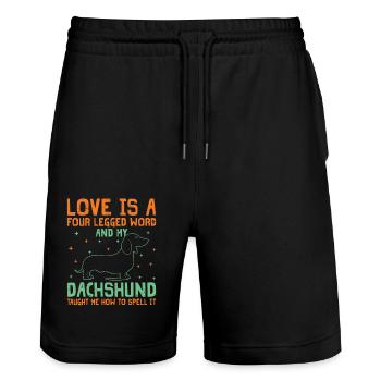 L’amour est un mot à quatre pattes teckel viennoiserie chien lo - Short de jogging bio TRAINER Stanley/Stella unisexe - noir - Devant - Nik (191cm) & Marisol (170cm)