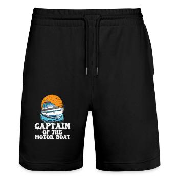 Captain Of The Motor Boat Pontoon King Lake Life - Stanley/Stella Trainer Unisex Organic Jogging Shorts - black - Front - Nik (191cm) & Marisol (170cm)
