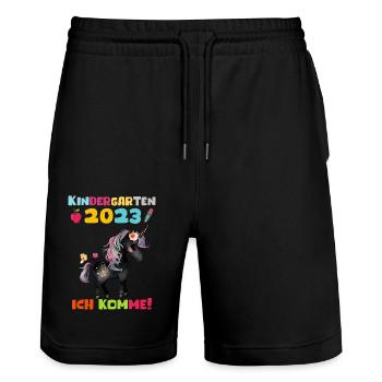 Kindergarten 2023 Jungen Mädchen Kita Geschenk - Stanley/Stella Unisex Bio Joggingshorts Trainer  - Schwarz - Vorne - Nik (191cm) & Marisol (170cm)