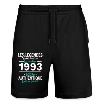 The Legends November 1993 - 30 years - Stanley/Stella Trainer Unisex Organic Jogging Shorts - black - Front - Nik (191cm) & Marisol (170cm)