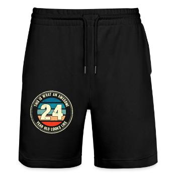 24e anniversaire pour que vous voyiez avec 24 cadeaux rétro - Short de jogging bio TRAINER Stanley/Stella unisexe - noir - Devant - Nik (191cm) & Marisol (170cm)