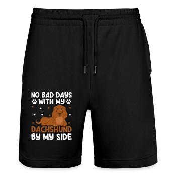 No Bad Days With My Dachshund By My Side Dog Lover - Stanley/Stella Trainer Unisex Organic Jogging Shorts - black - Front - Nik (191cm) & Marisol (170cm)