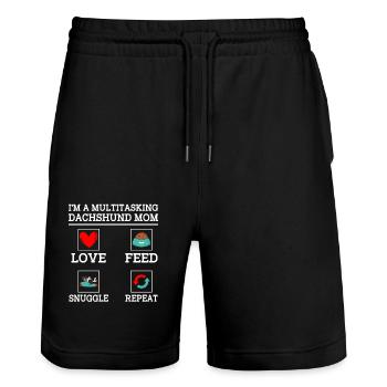 Ich bin ein Multitasking-Dackel Mama Hundeliebhaber Hund Besitzen - Stanley/Stella Unisex Bio Joggingshorts Trainer  - Schwarz - Vorne - Nik (191cm) & Marisol (170cm)