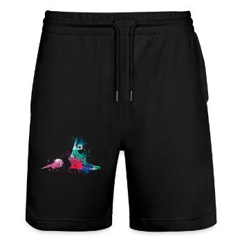 colorful splash art dog lover German shepherd - Stanley/Stella Unisex Bio Joggingshorts Trainer  - Schwarz - Vorne - Nik (191cm) & Marisol (170cm)