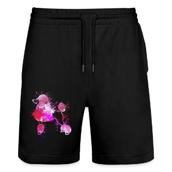 coloré splash art chien amoureux Caniche - Short de jogging bio TRAINER Stanley/Stella unisexe - noir - Devant - Nik (191cm) & Marisol (170cm)