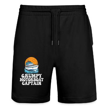 Grumpy Motorboat Captain Pontoon Boat Owner - Stanley/Stella Trainer Unisex Organic Jogging Shorts - black - Front - Nik (191cm) & Marisol (170cm)