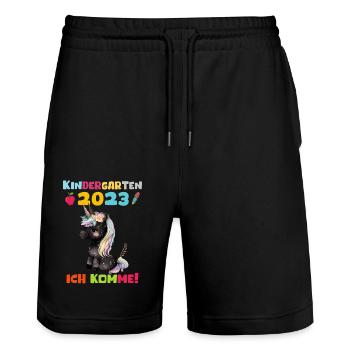 Kindergarten 2023 Jungen Mädchen Kita Geschenk - Stanley/Stella Unisex Bio Joggingshorts Trainer  - Schwarz - Vorne - Nik (191cm) & Marisol (170cm)